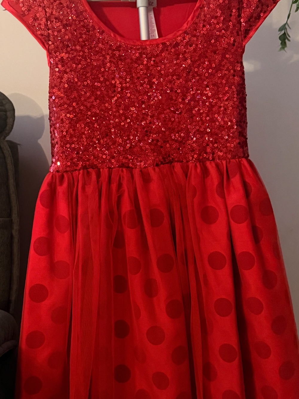 Justice Girls 14 Red Sequin Polka Dot Formal Dress - Picture 10 of 12